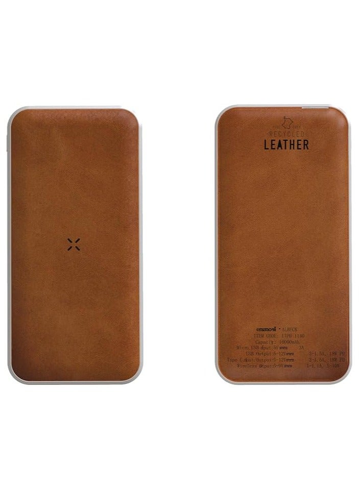 Memorii Leather Power Bank by @memorii Premium Gift power bank 10000mah Recycled Leather Power Bank with 18W PD fast charging and 10W wireless charging Brown - Image 4