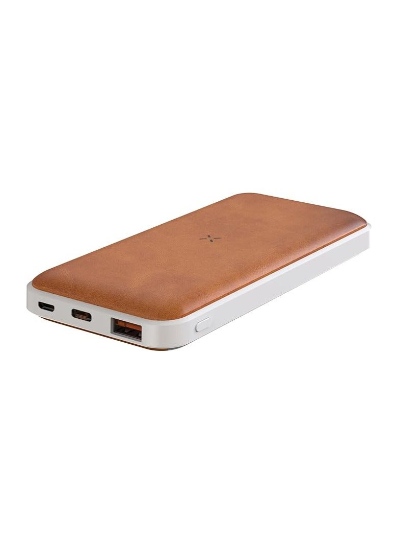 Memorii Leather Power Bank by @memorii Premium Gift power bank 10000mah Recycled Leather Power Bank with 18W PD fast charging and 10W wireless charging Brown - Image 2