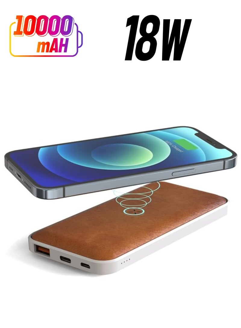 Memorii Leather Power Bank by @memorii Premium Gift power bank 10000mah Recycled Leather Power Bank with 18W PD fast charging and 10W wireless charging Brown - Image 1