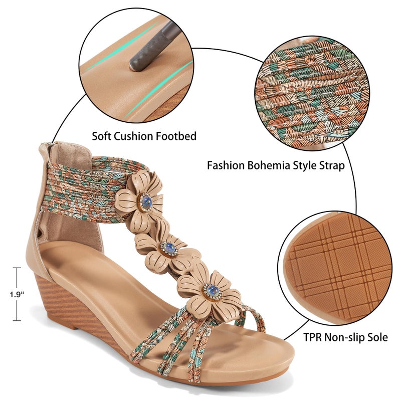 FUDYNMALC Womens Sandals Wedge Shoes: All-Day Comfort Dressy Wedges 2026 with Zipper Open Toe Summer Gladiator Sandals for Casual - Image 5