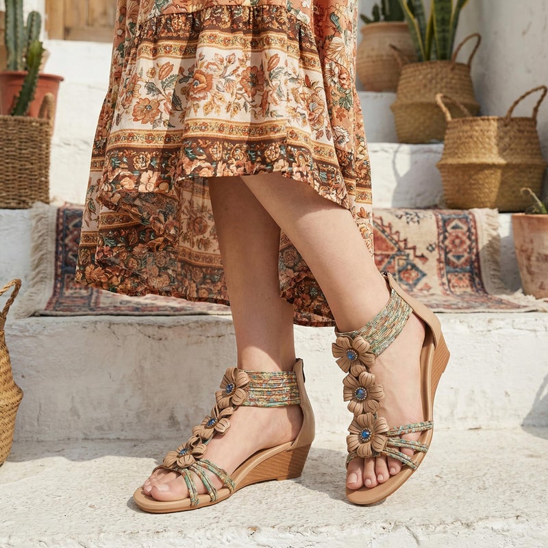 FUDYNMALC Womens Sandals Wedge Shoes: All-Day Comfort Dressy Wedges 2026 with Zipper Open Toe Summer Gladiator Sandals for Casual - Image 3