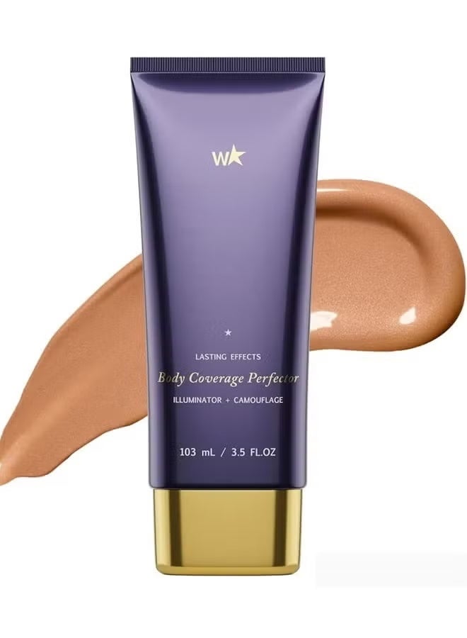 دبليو مستحضر تغطية الجسم المثالي، مكياج مقاوم للماء للساقين والجسم، مكياج لتغطية الوشم، 103 مل (إشراقة ذهبية) - Image 1