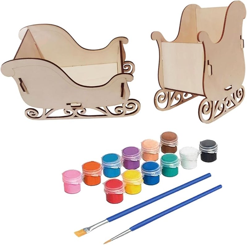 Wooden Sleigh Ornament DIY Painting Kit Handcrafted Christmas Tabletop Decoration - Image 2
