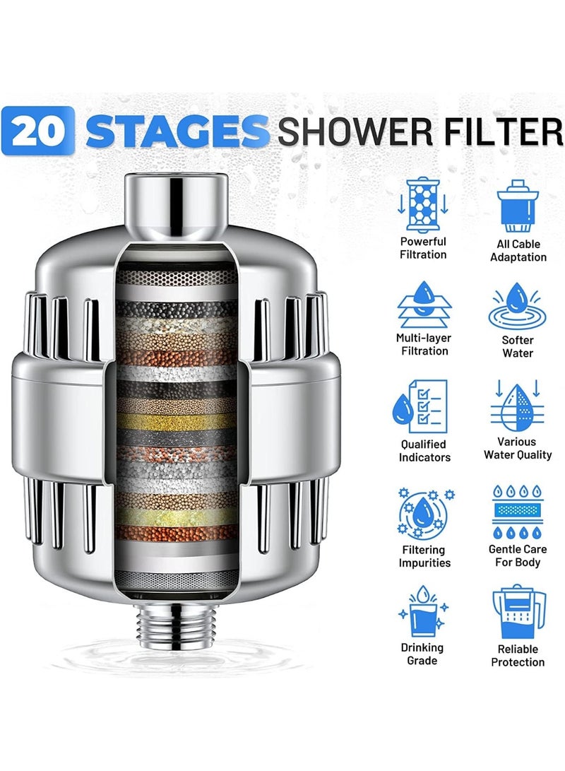 Blu Shower Filter 20 Stage Showerhead Filter for Hard Water Shower Water Filter with 2 Replaceable Filter Cartridges for Removing Chlorine Fluoride, Polished Chrome  - Image 2