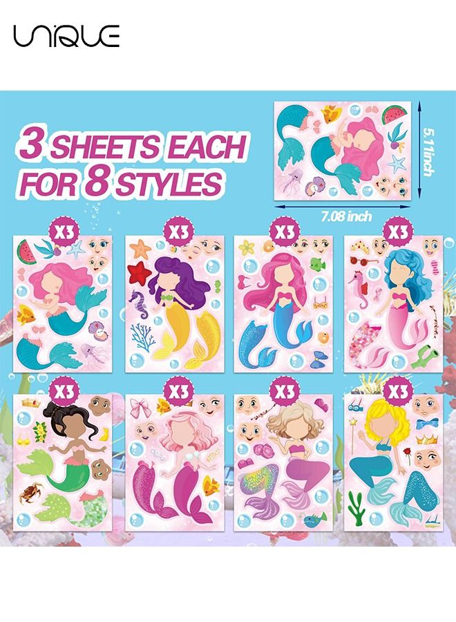 Unique 24 Pcs Mermaid Stickers - DIY Stickers - Mermaid Theme Stickers - Party Gifts, Rewards, Art Crafts, 8 Designs (Mermaid) - Image 3