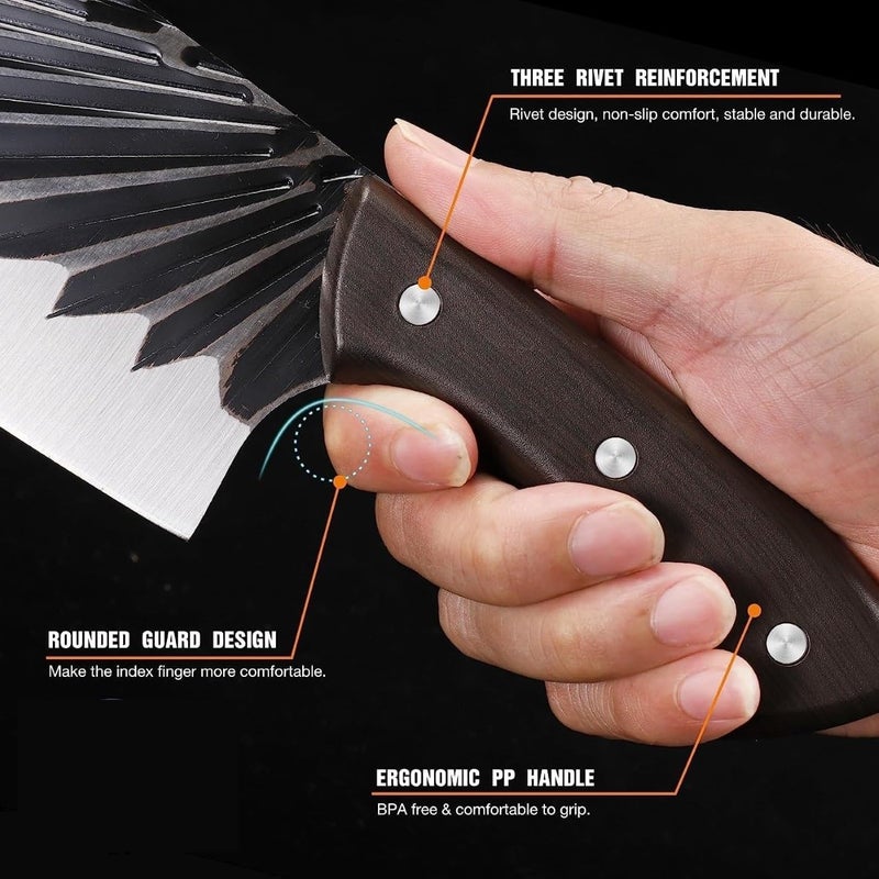 Nathgra سكين شيف مطبخ ناثغرا من الفولاذ المقاوم للصدأ سكين تقطيع صيني بمقبض بلاستيكي غير قابل للانزلاق لتقطيع اللحم والأسماك والخضروات للمطابخ والمطاعم باللون الأسود - Image 2