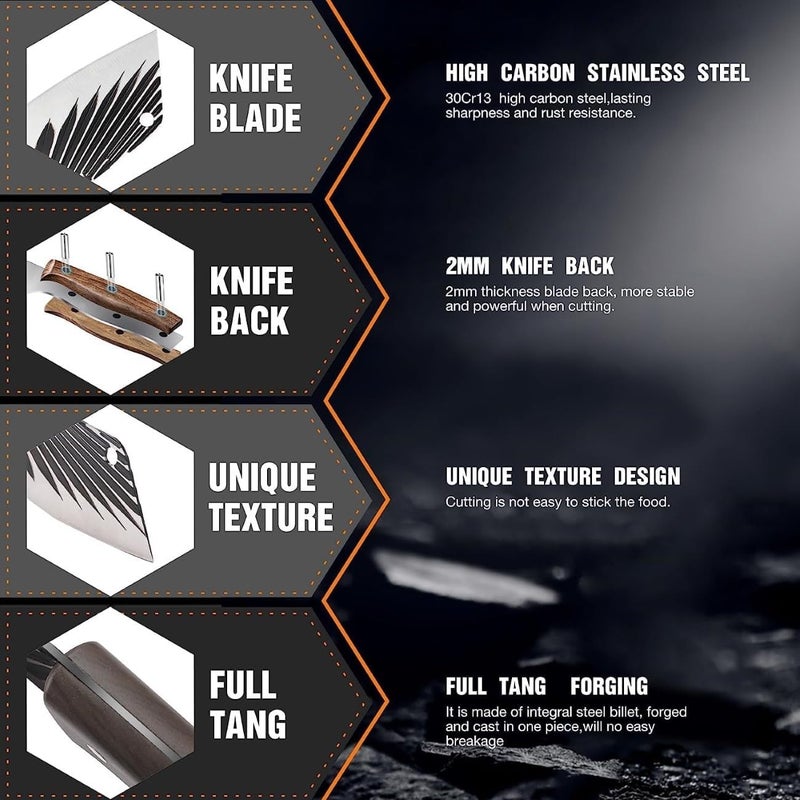 Nathgra سكين شيف مطبخ ناثغرا من الفولاذ المقاوم للصدأ سكين تقطيع صيني بمقبض بلاستيكي غير قابل للانزلاق لتقطيع اللحم والأسماك والخضروات للمطابخ والمطاعم باللون الأسود - Image 4