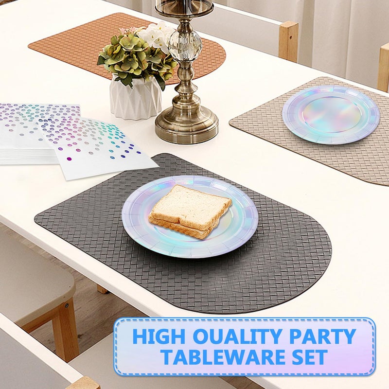 Resflyar 150 PCS Iridescent Party Supplies Decorations  Holographic Disposable Paper Plates Napkins  Iridescent Rainbow Tableware Set for Bachelorette Birthday Bridal Wedding Party Decor  Serves 50 Guests - Image 4
