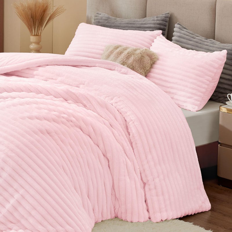 BEDELITE Fleece King Comforter Set -Super Soft & Warm Fluffy Cherry Blossom Bedding, Luxury Fuzzy Heavy Bed Set for Winter with 2 Pillow Cases - Image 5