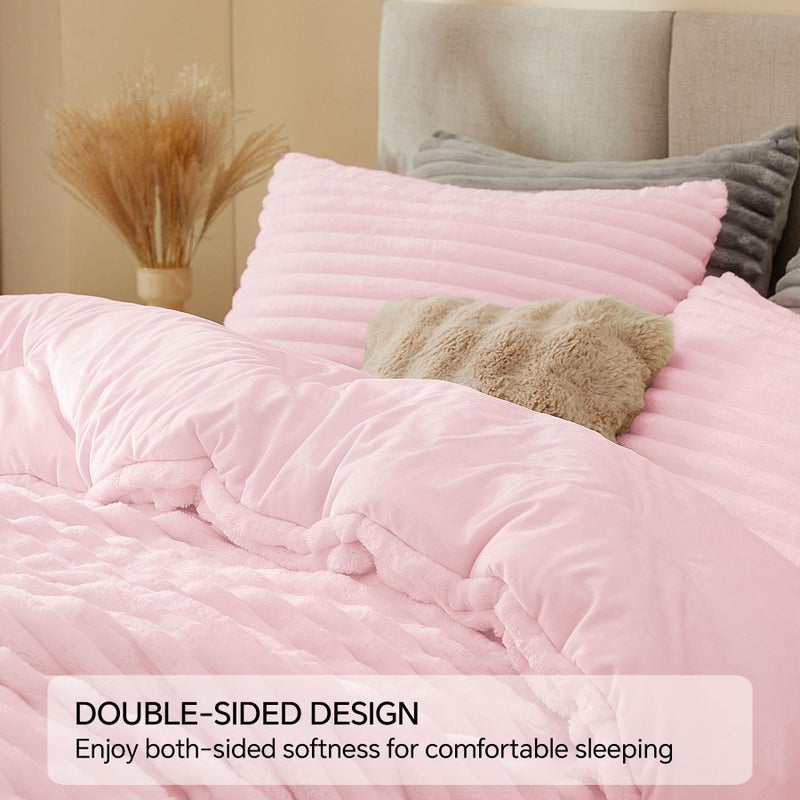 BEDELITE Fleece King Comforter Set -Super Soft & Warm Fluffy Cherry Blossom Bedding, Luxury Fuzzy Heavy Bed Set for Winter with 2 Pillow Cases - Image 4