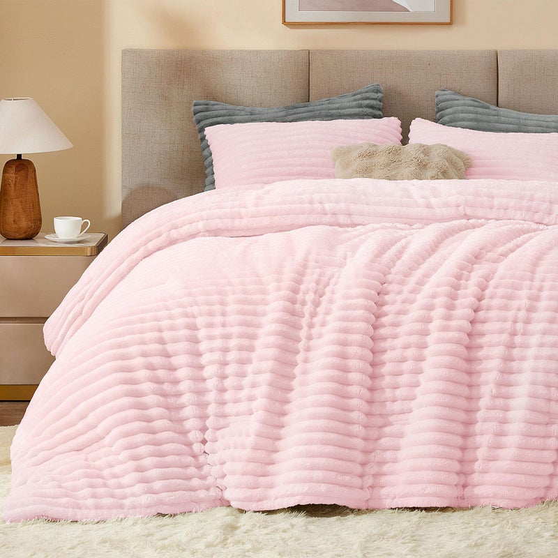 BEDELITE Fleece King Comforter Set -Super Soft & Warm Fluffy Cherry Blossom Bedding, Luxury Fuzzy Heavy Bed Set for Winter with 2 Pillow Cases - Image 1