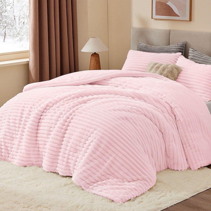 BEDELITE Fleece King Comforter Set -Super Soft & Warm Fluffy Cherry Blossom Bedding, Luxury Fuzzy Heavy Bed Set for Winter with 2 Pillow Cases - Image 2