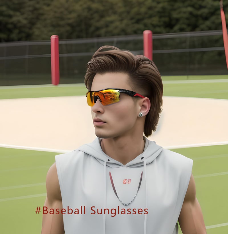 Karsaer Men Sunglasses, Polarized Cycling Sunglasses, Uv400 Sports Baseball Running Fishing Hiking Shades E1111, Black Frame & Red,Mirror Lens, oversized - Image 3