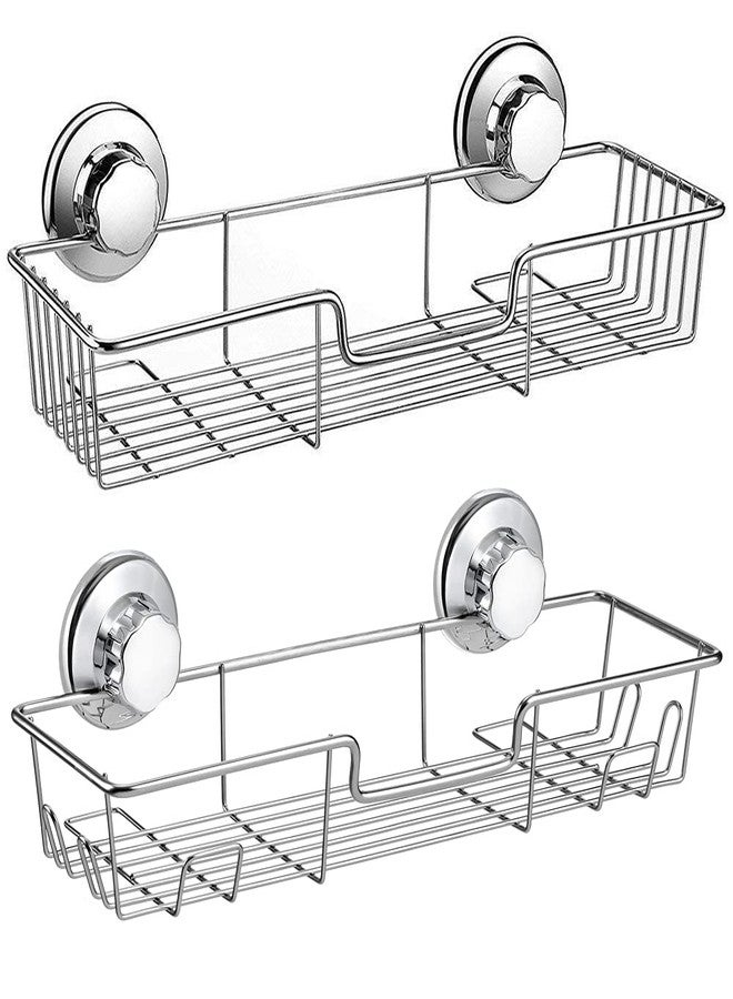 iPEGTOP Strong Suction Cup Shower Caddy Bath Shelf Storage with 4 Side Hooks, Combo Organizer Basket for Shampoo, Conditioner, Soap, Razor Bathroom Accessories, Chrome, 2 Count - Image 1