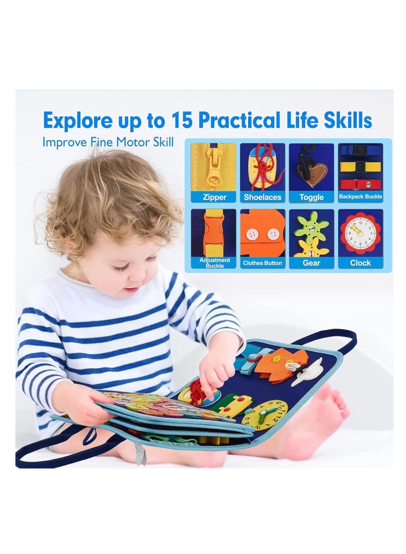 Rightsure Busy Board Montessori Toy, Felt Learning Board, Eight-Sided Educational Activity Development Sensory Board for Fine Basic Dressing Motor Skills, Airplane Travel Toy, Preschool Early Learning  - Image 3