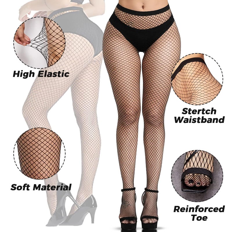 Buauty 3 pcs black fishnet stockings for women, fishnet tights plus size one size fit all1 - Image 2