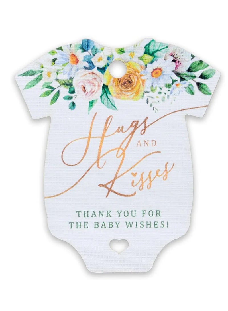 مجموعة هدايا استحمام الطفل سبوع 50 قطعة، عناق وقبلات، شكرًا لك على أمنيات الطفل، بطاقات هدايا استحمام الطفل ذات الطابع الزهري (أبيض)