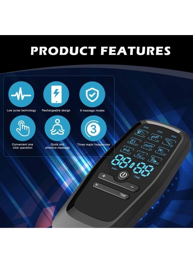 WALALLA Dual-channel Physiotherapy Instrument Low Frequency Electronic Muscle Stimulation Massager, 9 Modes of Electric Massage, with 8 Electrode Patches to Relieve Muscle Soreness Joint Pain,Black - Image 3