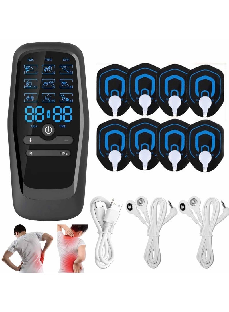 WALALLA Dual-channel Physiotherapy Instrument Low Frequency Electronic Muscle Stimulation Massager, 9 Modes of Electric Massage, with 8 Electrode Patches to Relieve Muscle Soreness Joint Pain,Black - Image 1