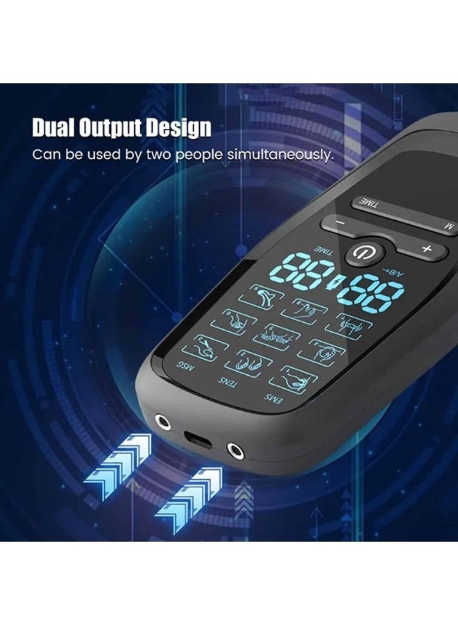 WALALLA Dual-channel Physiotherapy Instrument Low Frequency Electronic Muscle Stimulation Massager, 9 Modes of Electric Massage, with 8 Electrode Patches to Relieve Muscle Soreness Joint Pain,Black - Image 2