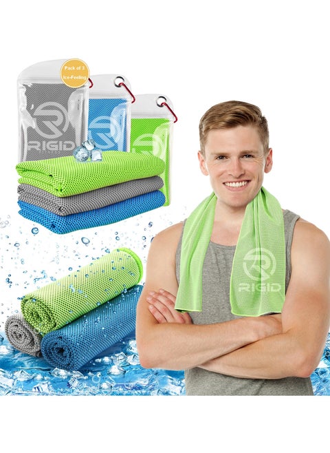 Gym Cooling Towels (3-Pack) - Ice-Sensation Sweat Towel, Quick-Dry Microfiber Cloth for Exercise, Yoga, Running & More - High-Absorbency Cooling Towels for Intense Workouts (100x30cm)