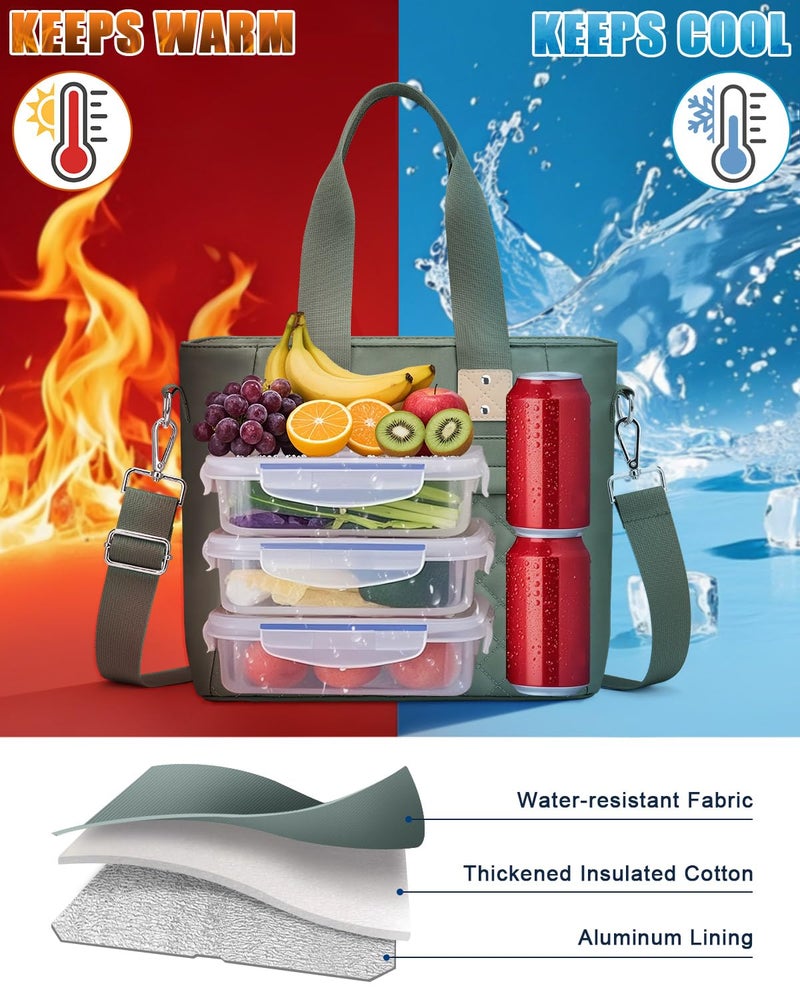 Capolo Insulated Lunch Box for School - Large Thermal Lunch Bag Women with Removable Shoulder Strap, Reusable Lunch Cooler Tote Bags Purse for Adults Work, Picnic, Hiking, Beach, Travel, MediumGreen - Image 3