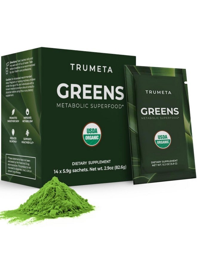 TRUMETA Greens Powder Travel Packs - 14 Servings for Memory, Digestion I Best Taste Super Greens Powder with Organic Spirulina, Goji, Beetroot, Pomegranate I Vegan, Non-GMO - Image 1