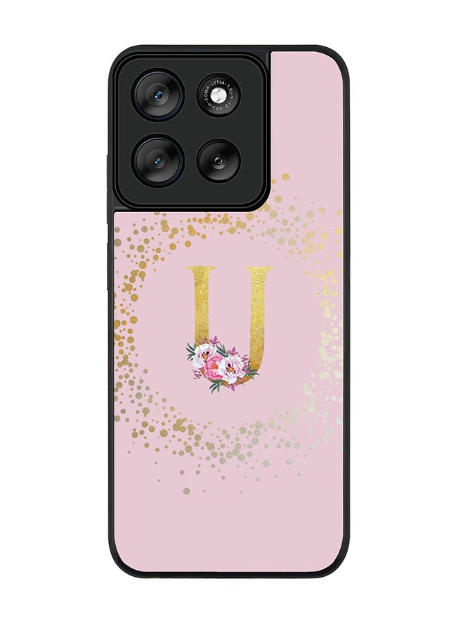 Stylizedd For Motorola Moto G56 Case,Slim fit Camera Protection, Shockproof Thin Phone cover  - Custom Monogram Floral - U  (Pink ) - Image 1