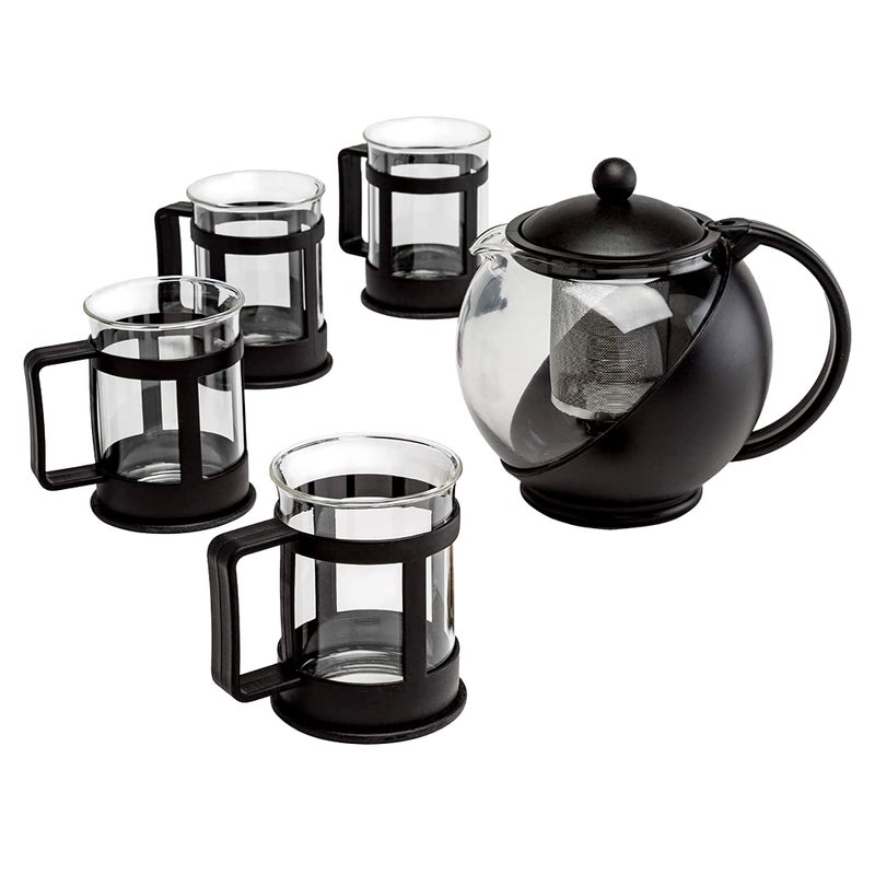 Primula Half Moon Teapot Set with 4 Tea Cups, Removable Stainless Steel Filter and Infuser, Glass Tea Maker, Filter, Dishwasher Safe, 40-Ounce, Tea Gift Set, Tea Set for Service of 4 Adults - Image 1