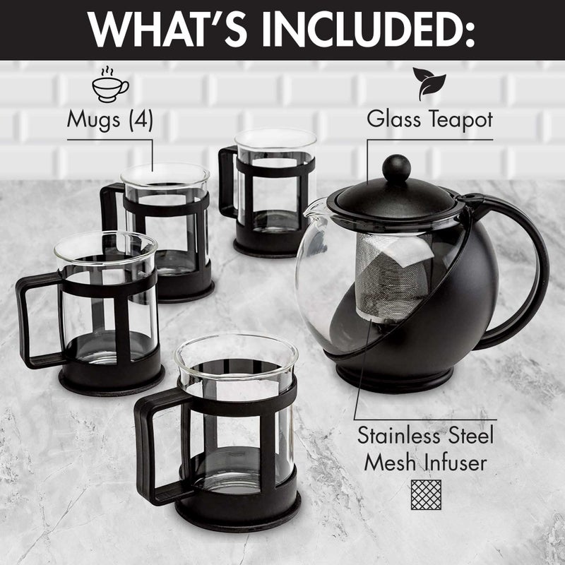 Primula Half Moon Teapot Set with 4 Tea Cups, Removable Stainless Steel Filter and Infuser, Glass Tea Maker, Filter, Dishwasher Safe, 40-Ounce, Tea Gift Set, Tea Set for Service of 4 Adults - Image 2