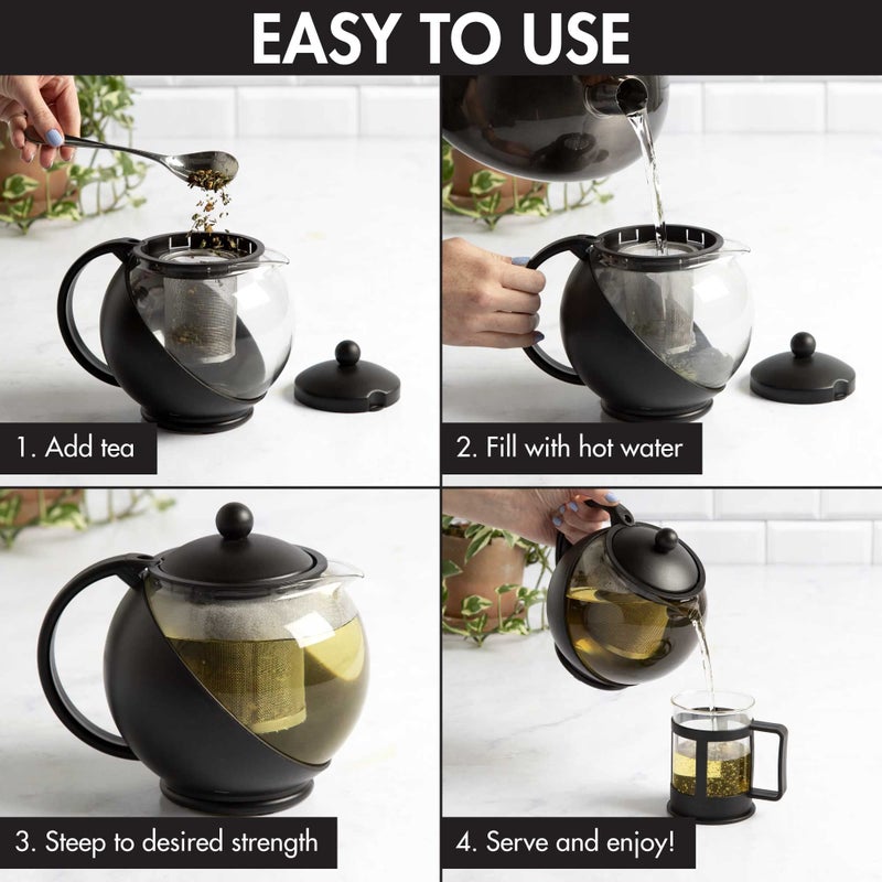 Primula Half Moon Teapot Set with 4 Tea Cups, Removable Stainless Steel Filter and Infuser, Glass Tea Maker, Filter, Dishwasher Safe, 40-Ounce, Tea Gift Set, Tea Set for Service of 4 Adults - Image 3