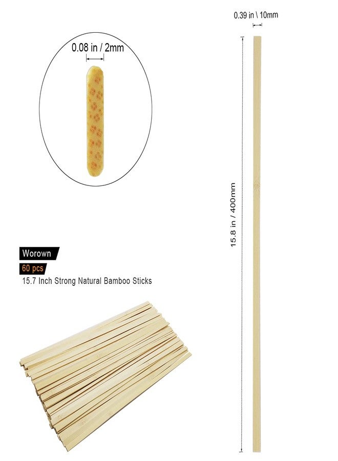 Worown 60 Pcs 15.7 Inch Strong Natural Bamboo Sticks, Wood Craft Sticks, Extra Long Sticks, 9.5 mm Width Wood Strips for Craft Projects - Image 3