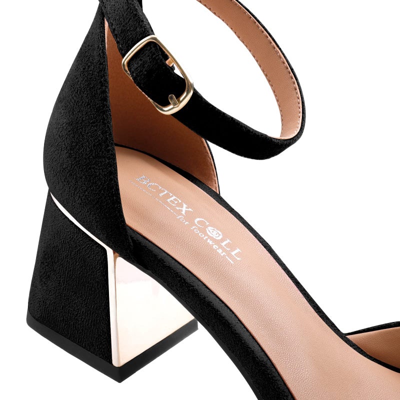 BCTEX COLL Womens Pointed Toe Pumps Shoes Ankle Strap Chunky Low Heels Metal Lined Sandals Designed for Women(bla9) - Image 2