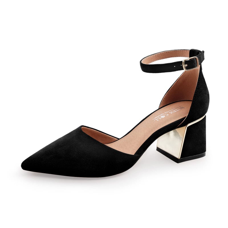BCTEX COLL Womens Pointed Toe Pumps Shoes Ankle Strap Chunky Low Heels Metal Lined Sandals Designed for Women(bla9) - Image 1