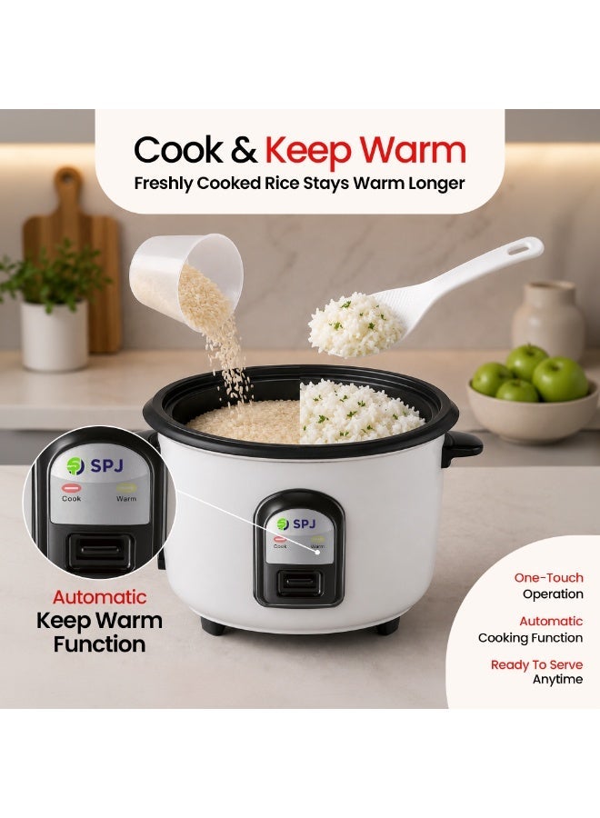 SPJ 1.8L Electric Rice Cooker & Steamer, 833W, Non-Stick Inner Pot, Automatic Keep Warm Function, Stainless Steel Lid, Multi Cooker for Rice, Steaming & Cooking, White - Image 5