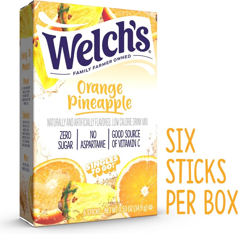 Welch's Singles To Go Water Drink Mix - Orange Pineapple Flavor, 12 Boxes with 6 Packets Each, Total 72 Servings - Image 3