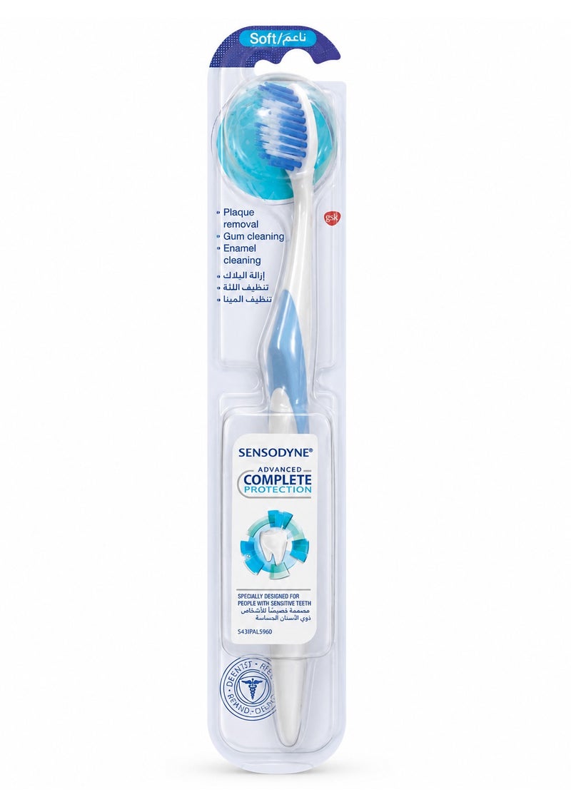 Sensodyne Advanced Complete Protection Soft Toothbrush, Manual Toothbrush for Sensitive Teeth with Soft Bristles for Plaque Removal, Gum Cleaning and Enamel Cleaning