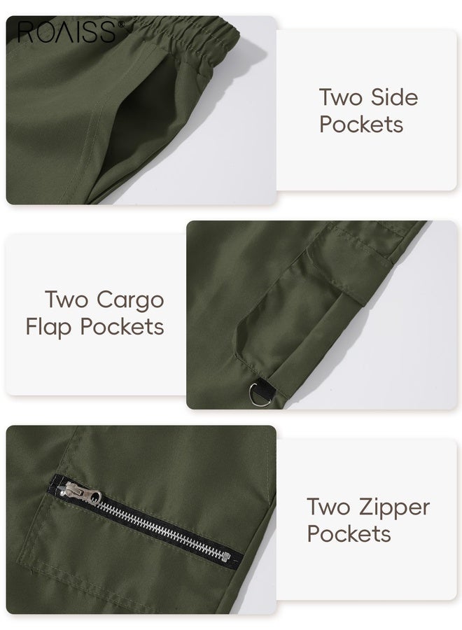 رويس بنطلون رجالي كاجوال بسحاب، بنطلون للمشي لمسافات طويلة، بنطلون رياضي للتمرين، بنطلون رياضي للرجال، بنطلون عمل عملي، بنطلون رجالي فضفاض برباط مع جيوب، مقاس مريح - Image 4