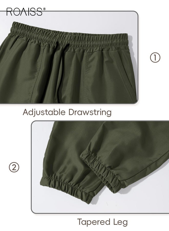 رويس بنطلون رجالي كاجوال بسحاب، بنطلون للمشي لمسافات طويلة، بنطلون رياضي للتمرين، بنطلون رياضي للرجال، بنطلون عمل عملي، بنطلون رجالي فضفاض برباط مع جيوب، مقاس مريح - Image 5