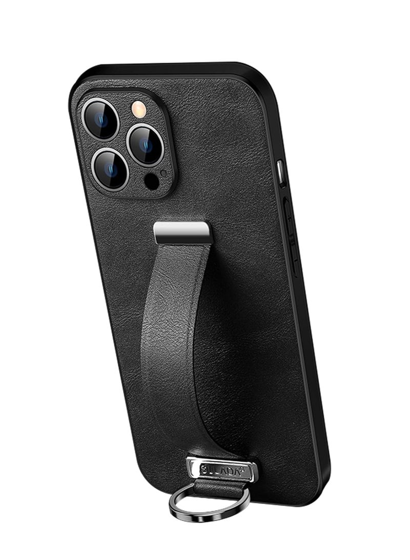 اووكاي جراب لهاتف iPhone 16 Pro Max، جراب عمل من جلد البولي يوريثان الفاخر مع حامل حزام معصم [حماية عدسة الكاميرا] جراب نحيف مقاوم للصدمات (أسود) - Image 1