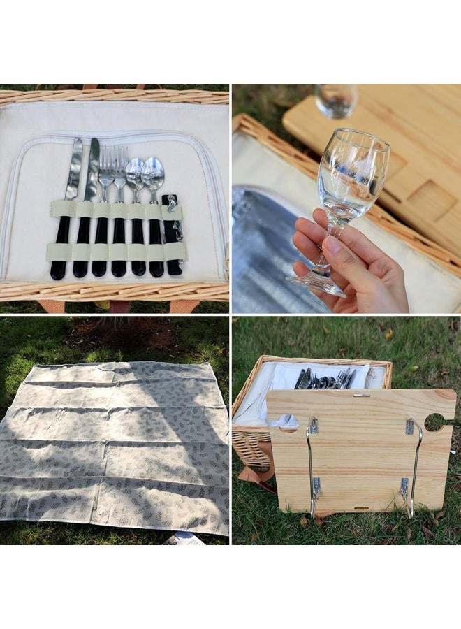 Hap Tim Wicker Picnic Basket Set for 2 with Mini Folding Wine Picnic Table & Large Insulated Cooler Bag & Cutlery Service Kits for 2 Person, Couples Gifts, Wedding Gifts (CA2307-2-CM) - Image 3