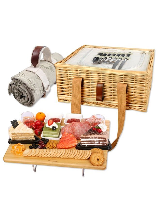 Hap Tim Wicker Picnic Basket Set for 2 with Mini Folding Wine Picnic Table & Large Insulated Cooler Bag & Cutlery Service Kits for 2 Person, Couples Gifts, Wedding Gifts (CA2307-2-CM) - Image 1