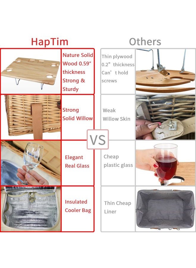 Hap Tim Wicker Picnic Basket Set for 2 with Mini Folding Wine Picnic Table & Large Insulated Cooler Bag & Cutlery Service Kits for 2 Person, Couples Gifts, Wedding Gifts (CA2307-2-CM) - Image 4