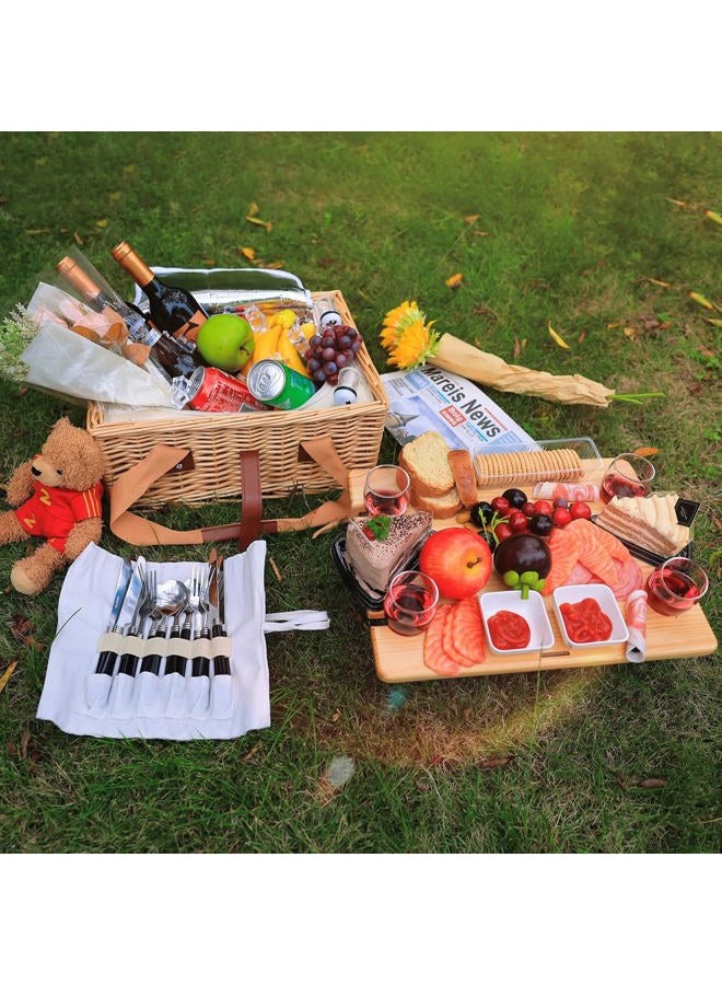 Hap Tim Wicker Picnic Basket Set for 2 with Mini Folding Wine Picnic Table & Large Insulated Cooler Bag & Cutlery Service Kits for 2 Person, Couples Gifts, Wedding Gifts (CA2307-2-CM) - Image 2