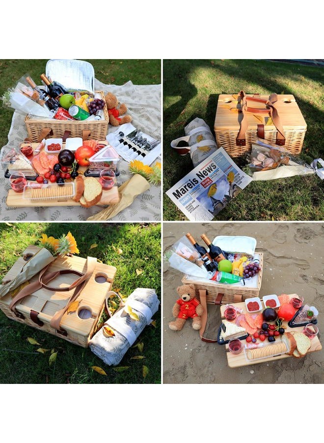 Hap Tim Wicker Picnic Basket Set for 2 with Mini Folding Wine Picnic Table & Large Insulated Cooler Bag & Cutlery Service Kits for 2 Person, Couples Gifts, Wedding Gifts (CA2307-2-CM) - Image 5