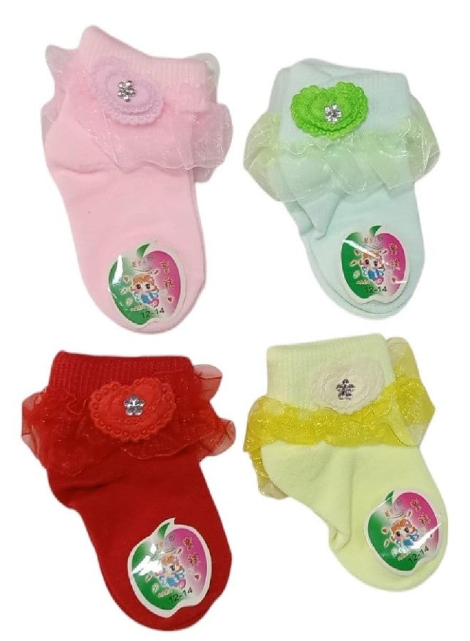 Havenfort Ankle Length Frill Socks for Babies, Made with Breathable, Combed Cotton, Ideal For All Day Wear (0-6 month to 24 month) (IN, Age, 18 Months, 24 Months, 4, multicolor) - Image 1