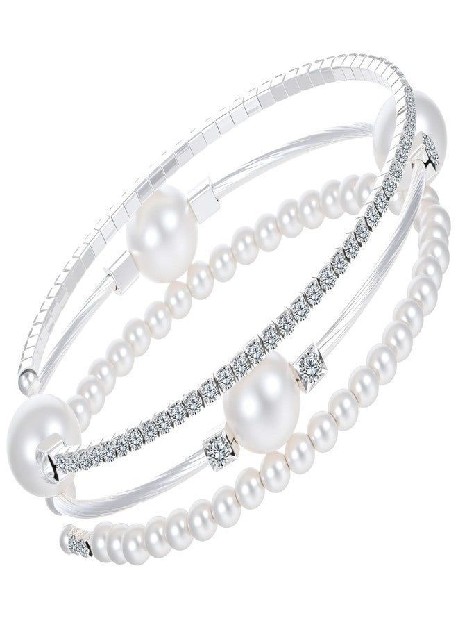 Plexaris Pearl Bracelet for Women, Adjustable Spring Bangle with Elegant Design, Silver Jewelry for Bridal Party Favors, Gifts - Image 1