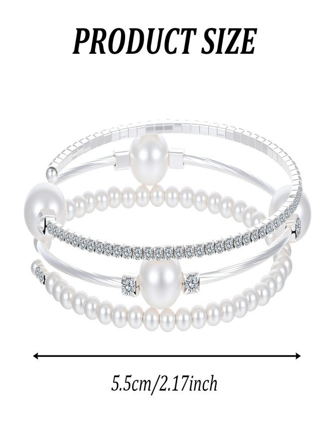 Plexaris Pearl Bracelet for Women, Adjustable Spring Bangle with Elegant Design, Silver Jewelry for Bridal Party Favors, Gifts - Image 2