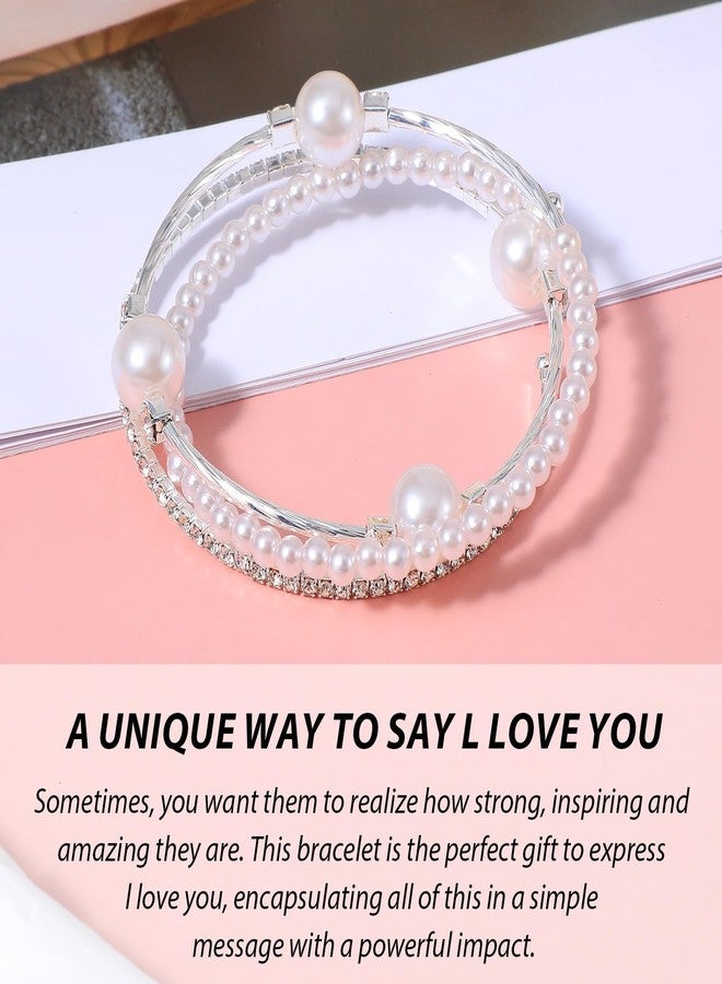 Plexaris Pearl Bracelet for Women, Adjustable Spring Bangle with Elegant Design, Silver Jewelry for Bridal Party Favors, Gifts - Image 3