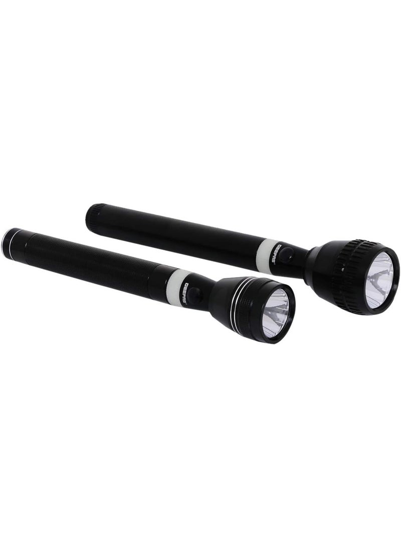 Geepas GFL4637 Rechargeable LED Flashlight, 3W, 2-Piece Set with Glow Rubber Grip, Portable Design, 3 Hours Working Time, Ideal for Camping & Emergency Use - Image 1